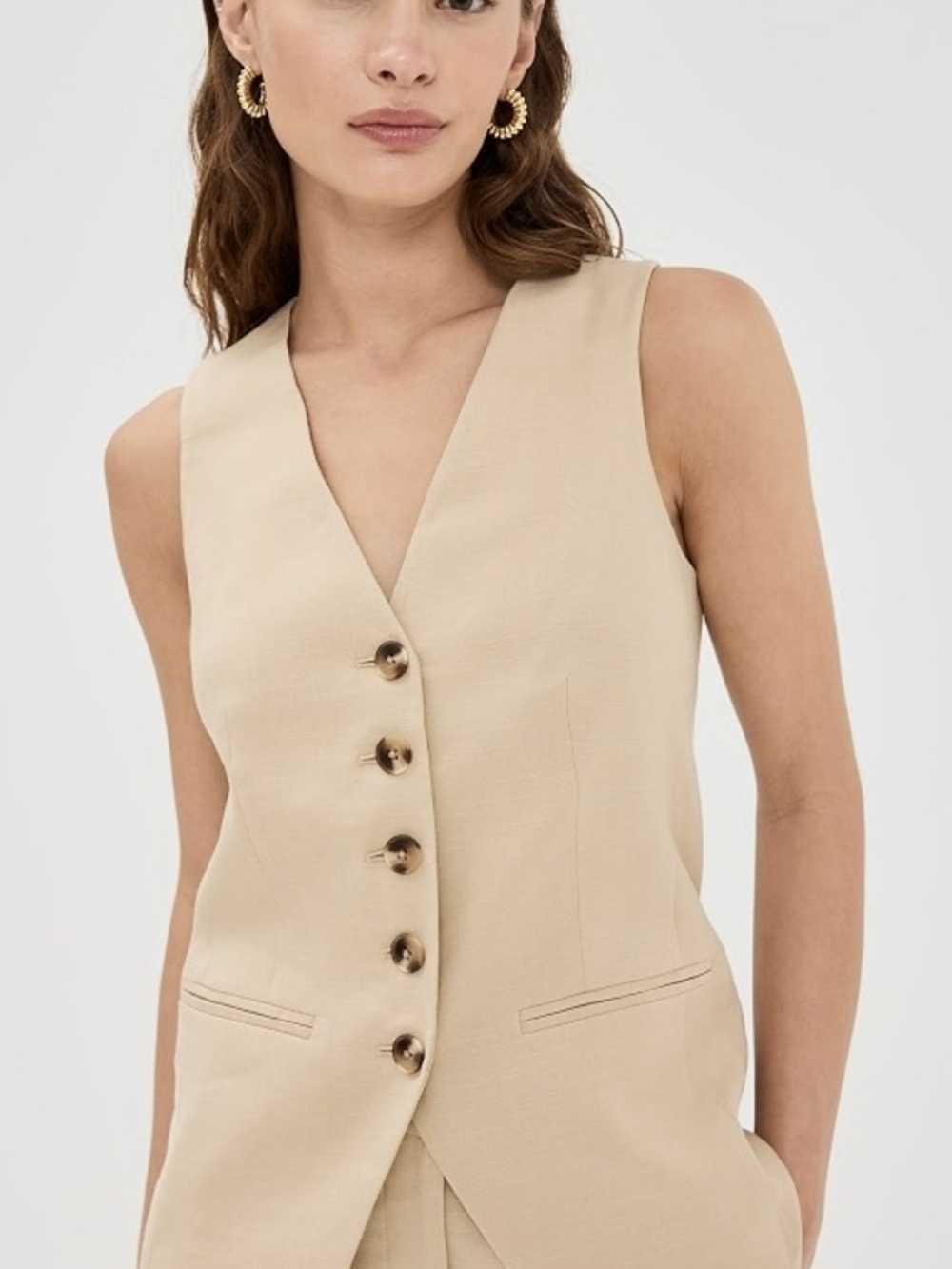 NWT Veronica Beard Liff Linen-Blend Vest v-Neck  cut away hemline $428 sz 16